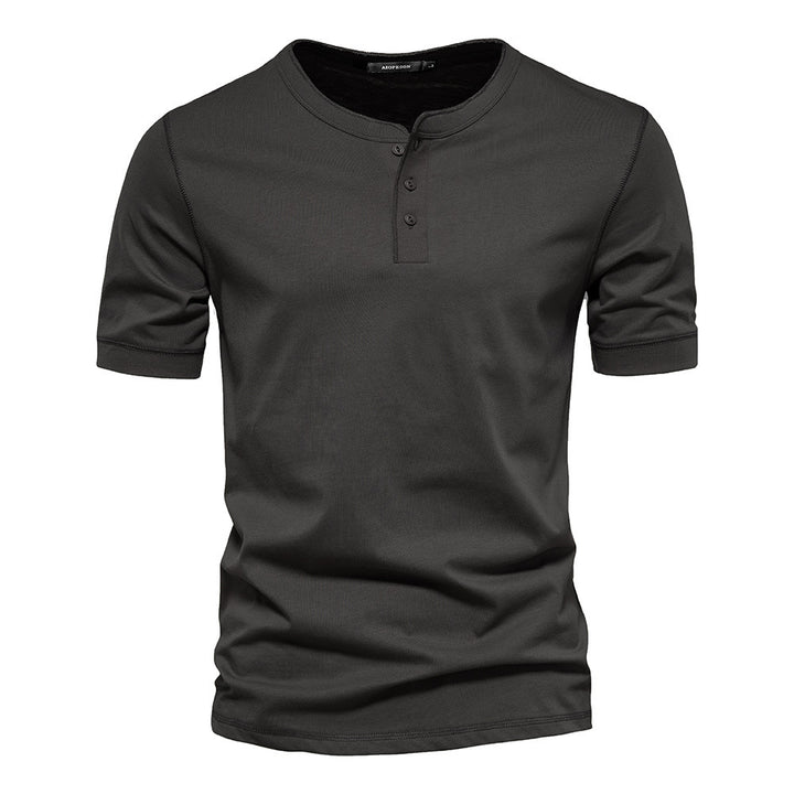 Men's narrow cut short sleeve shirt with short button placket and ribbed collar made of cotton blend StylebySassy