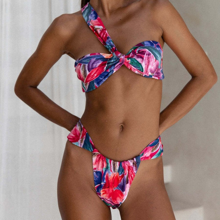 Women's bandeau bikini with asymmetrical straps and fashionable wrap details StylebySassy
