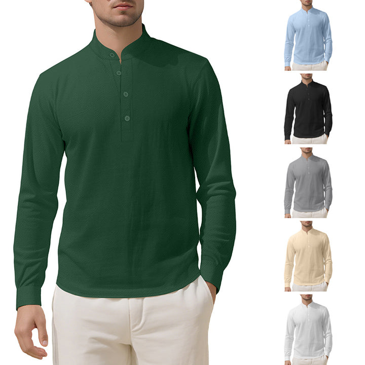 Men's Nehru collar Henley made of cotton stretch with concealed button placket and slim fit StylebySassy