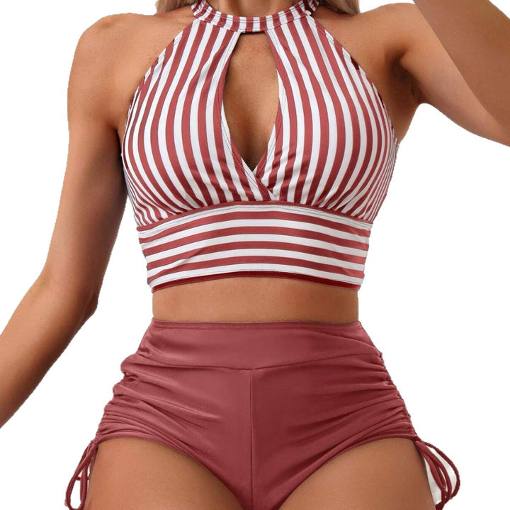 Women's High-Waisted Swim Set with Stripe Design StylebySassy