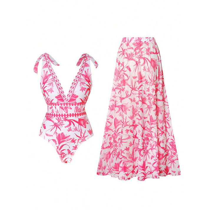 Women's swimsuit with floral design and matching skirt StylebySassy