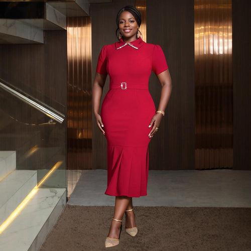 Women Elegant Dress with Swinging Hem and Glamorous Accents StylebySassy