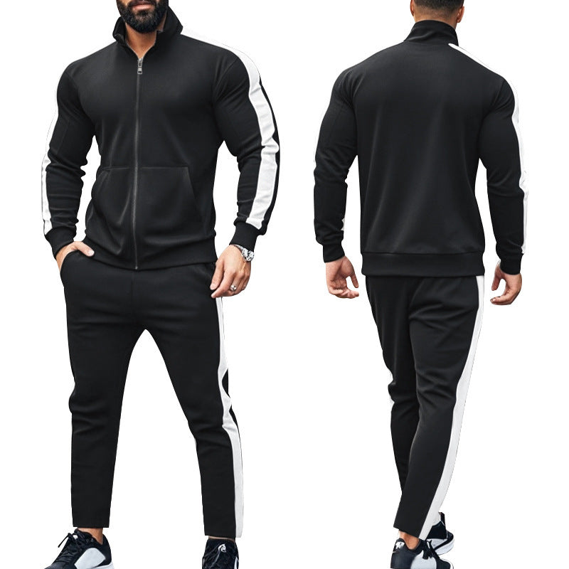 Men's narrow-cut two-piece with stand-up collar zip jacket and tapered drawstring pants StylebySassy