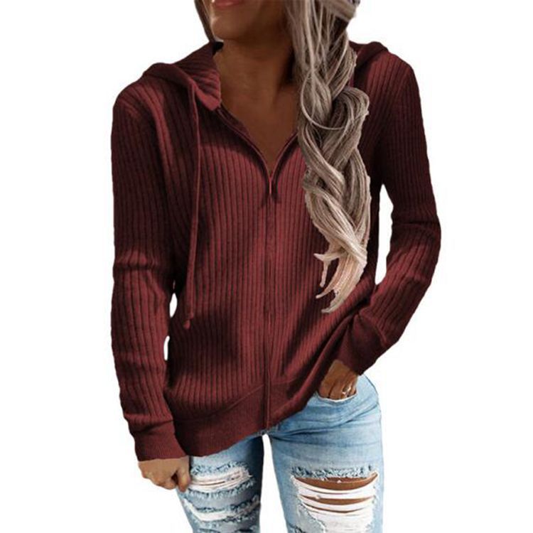 Women's knitted hooded zip hoodie with half zipper and kangaroo pockets StylebySassy