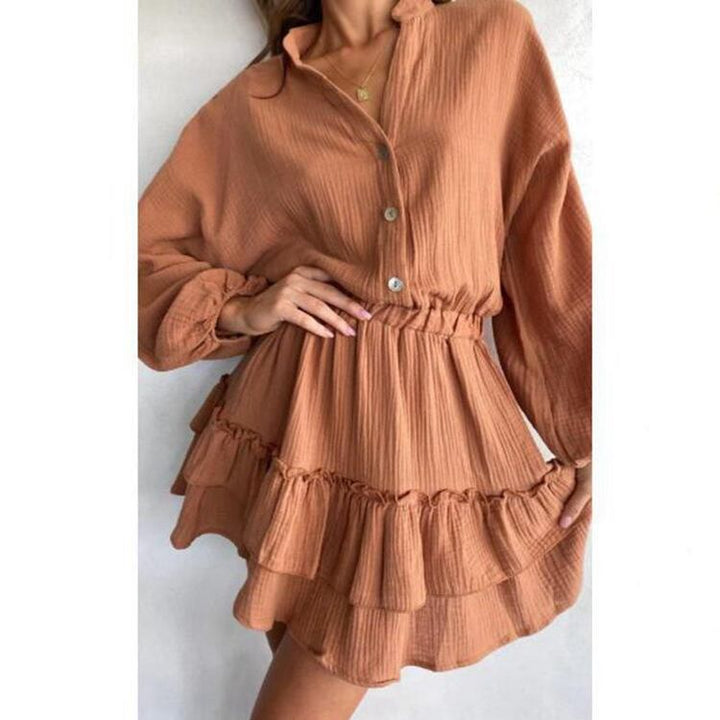 Women's Musselin Mini Tunic with elastic waist, button placket, and layered ruffle skirt StylebySassy