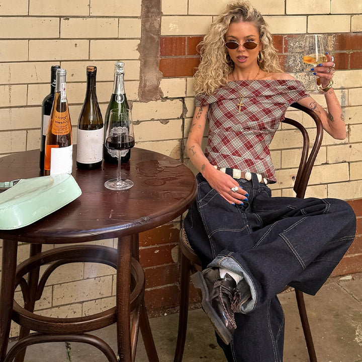 Women Checkered Crop Top with Casual Fit StylebySassy
