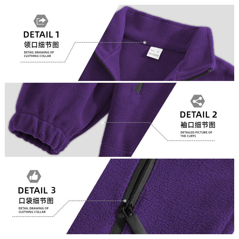 Men's fleece jacket with zipper, stand-up collar and zip pockets StylebySassy