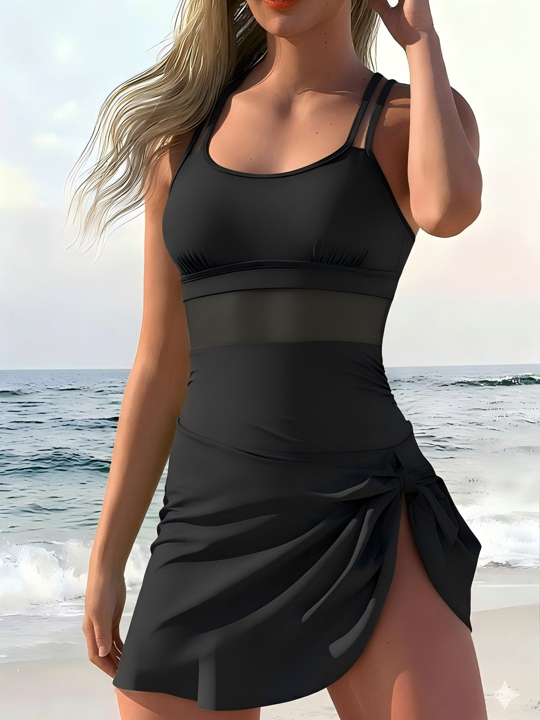 Ladies sporty swimsuit with fashionable wrap skirt StylebySassy
