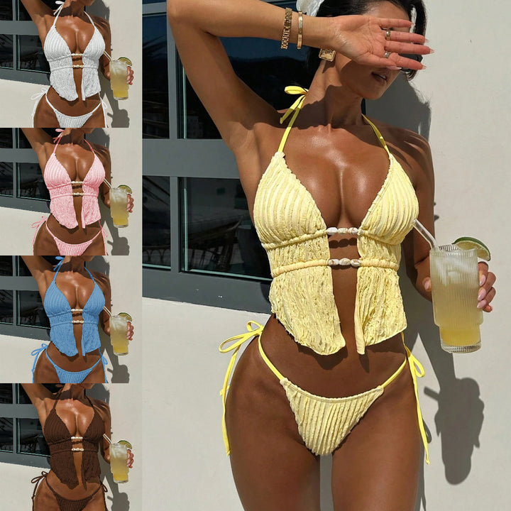 Women's bikini model with elegant ruffle detail StylebySassy