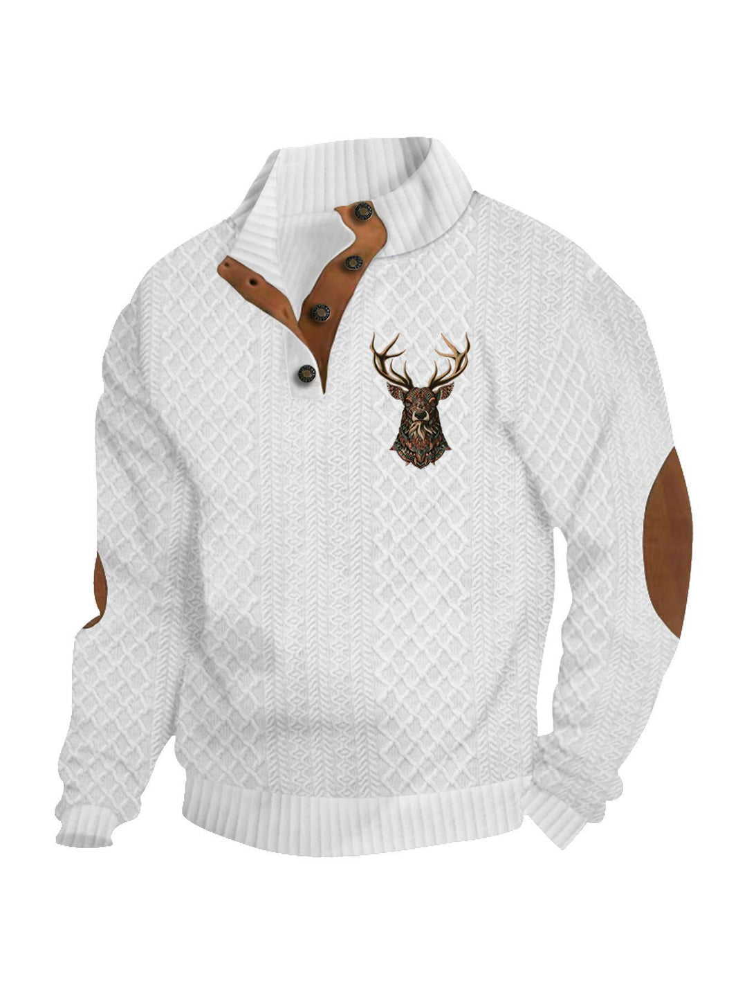 Men's nan Heritage textured pullover with stand-up collar faux leather trim elbow patches and half-button placket StylebySassy