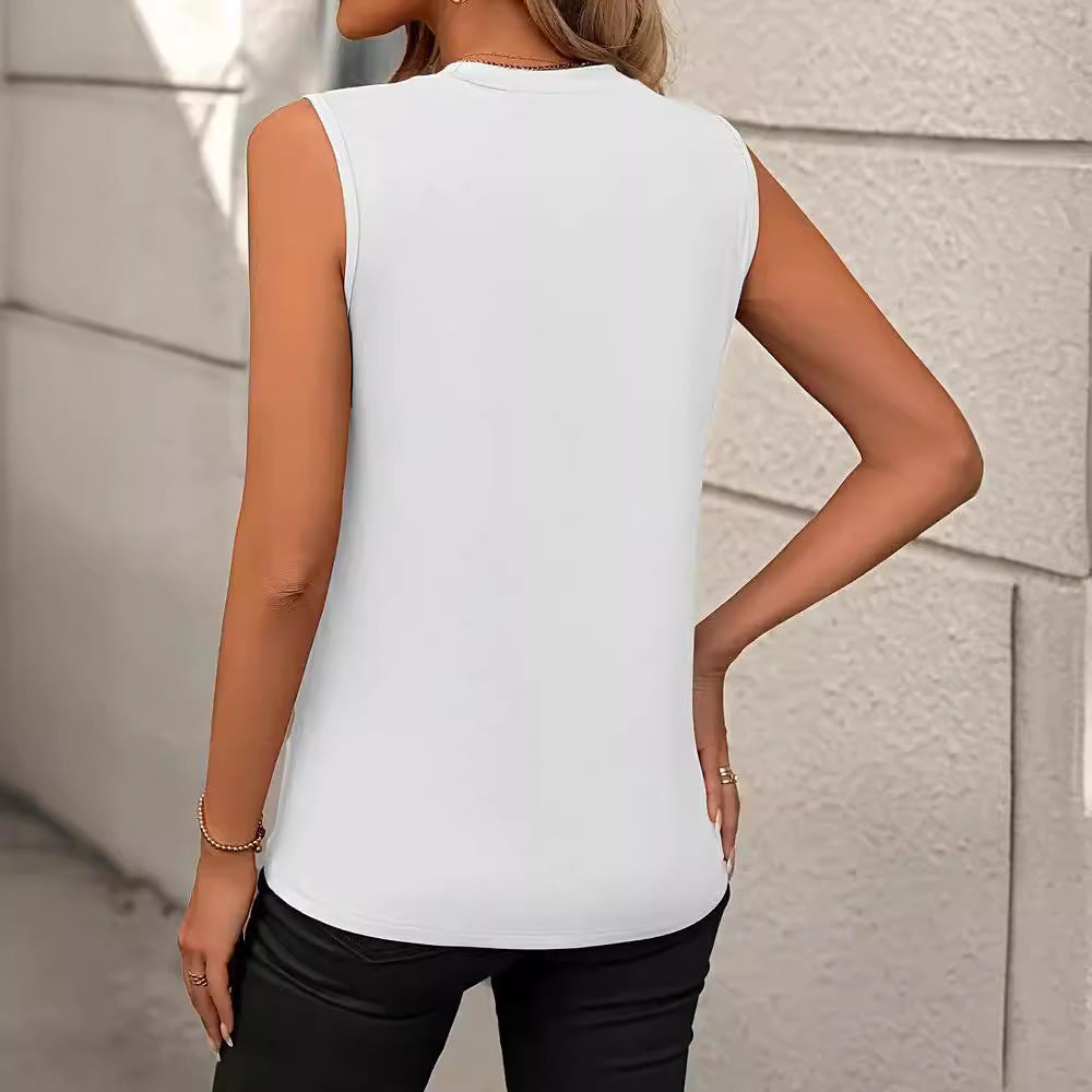 Women's figure-hugging fine rib top with high round neck and diagonal decorative seams StylebySassy