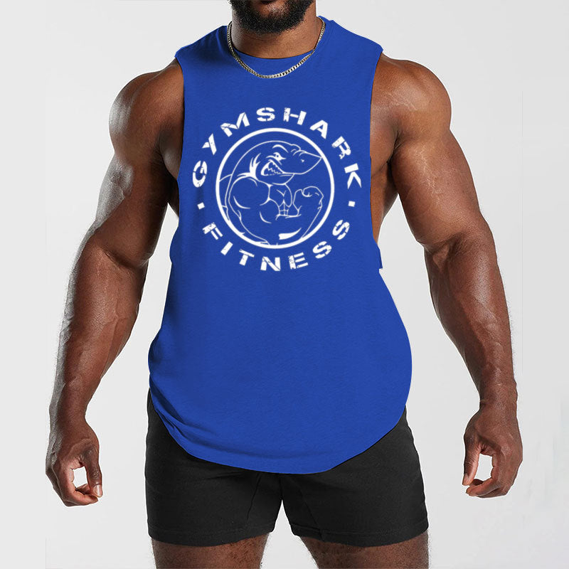Men's sleeveless muscle shirt with extra deep arm openings and large logo print StylebySassy