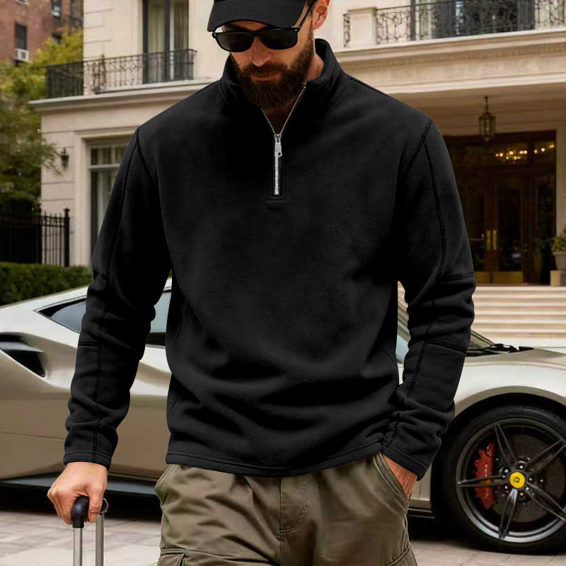 Men's lightweight fleece pullover with half zipper and stand-up collar StylebySassy