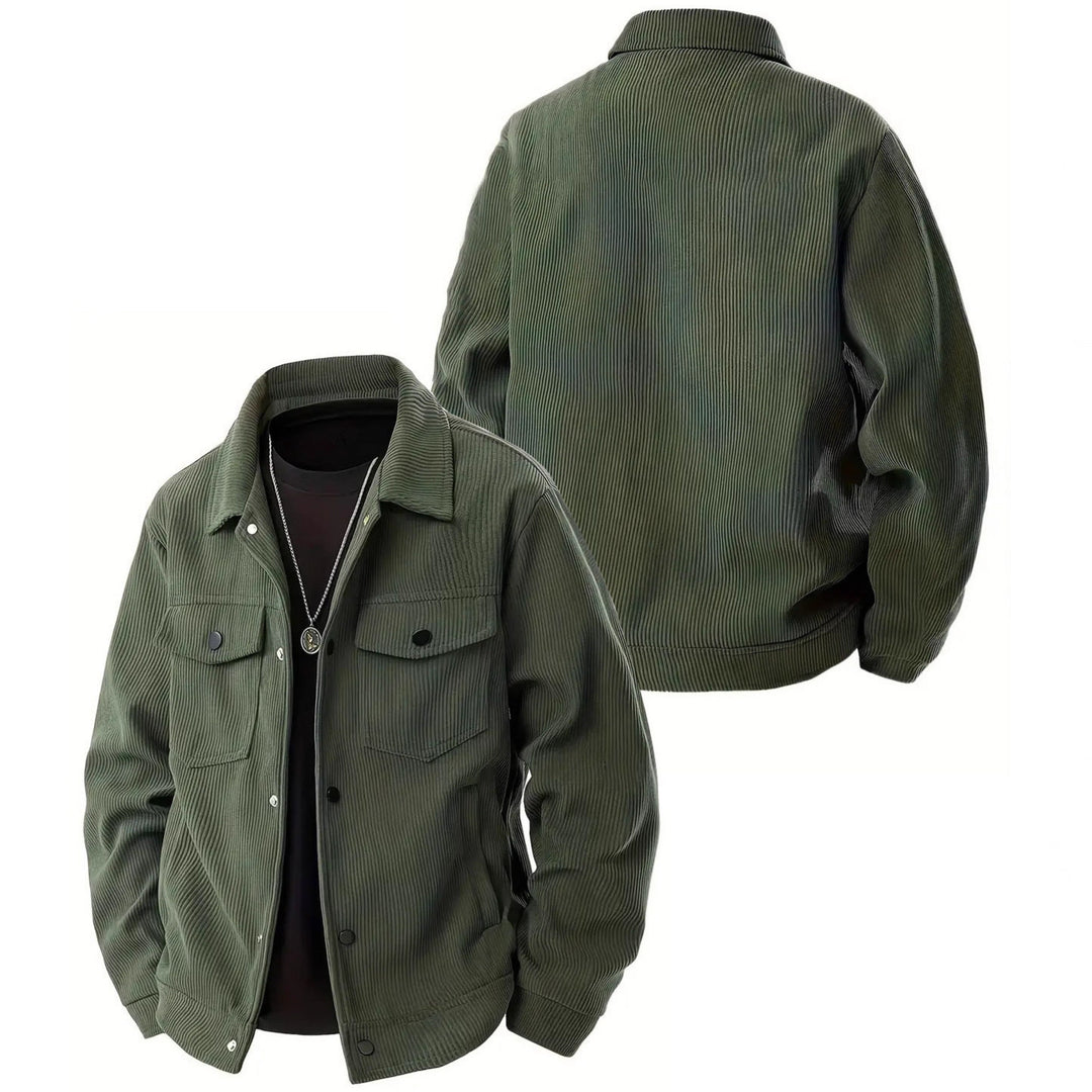 Men's cord jacket in the classic work jacket style with snap buttons and chest pockets StylebySassy