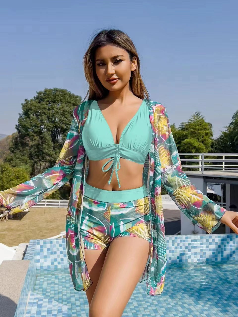 Ladies bikini set with floral wrap top and comfortable shorts StylebySassy