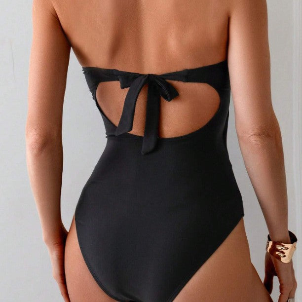 Women's Bandeau Swimwear with Cut-out and Decorative Jewel Element StylebySassy