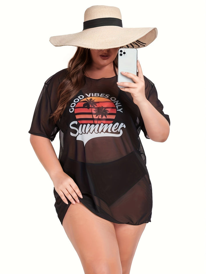 Women's Transparent Beach Blouse with Summer Print StylebySassy