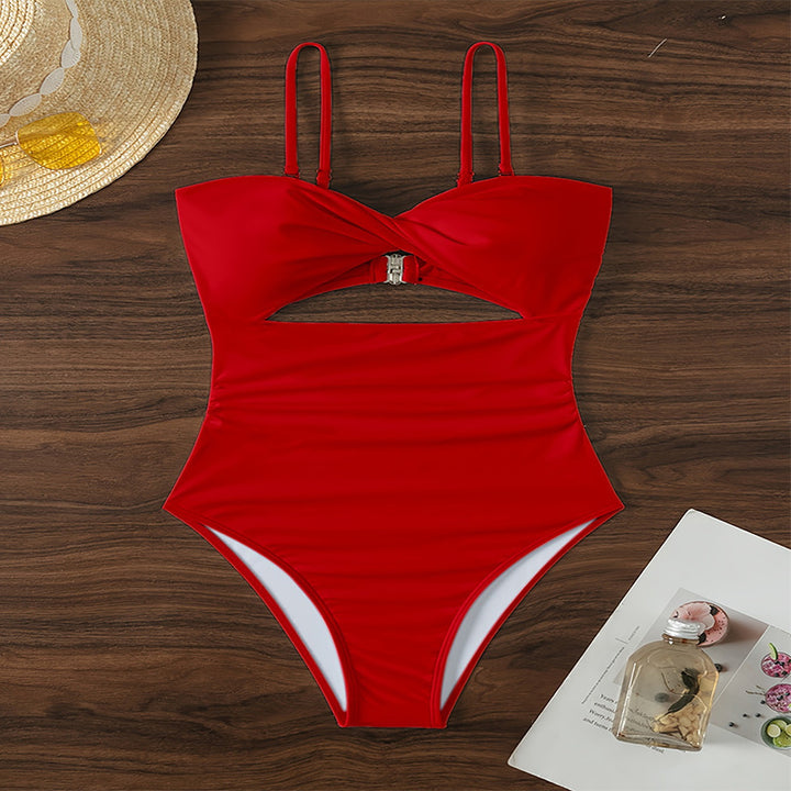 Women's one-piece swimsuit with fashionable cut-out and double straps