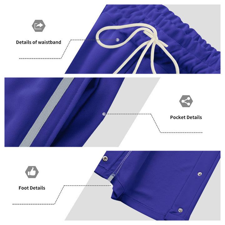 Men's wide training pants with side snap button placket, contrast stripes, elastic waistband, and straight leg StylebySassy
