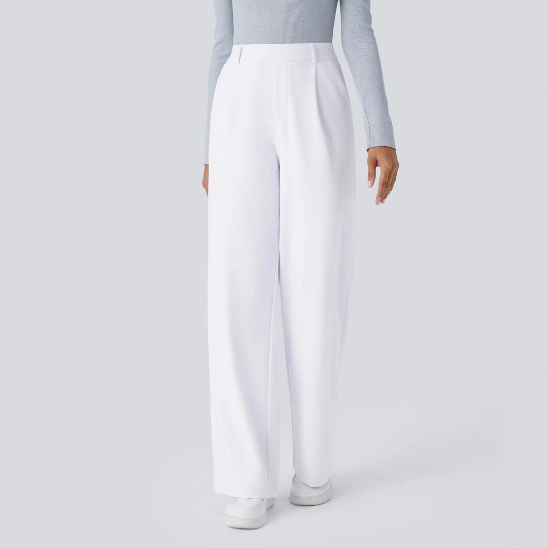 Ladies high-waisted pleated trousers with wide leg, belt loops and side pockets StylebySassy