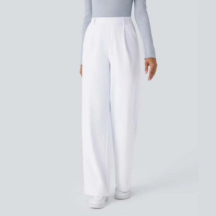 Ladies high-waisted pleated trousers with wide leg, belt loops and side pockets StylebySassy