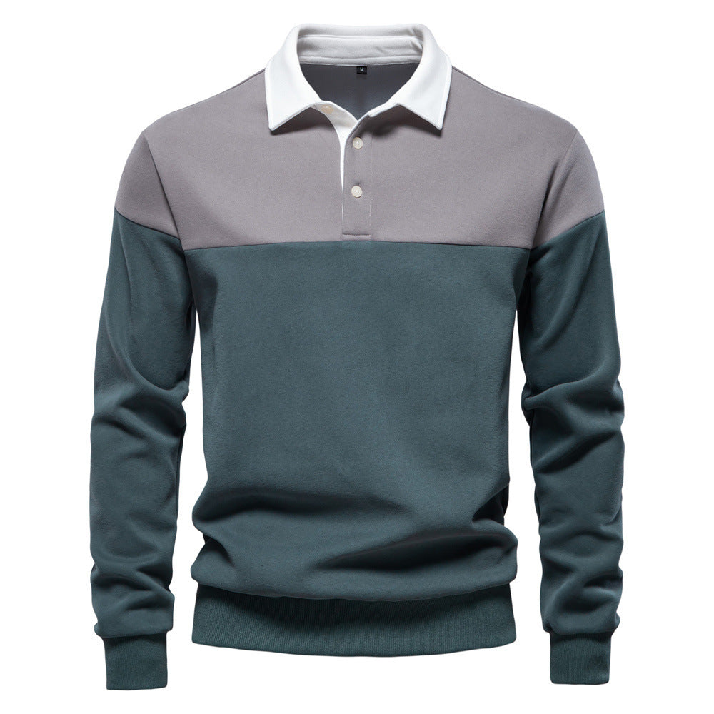 Men's sporty-elegant long-sleeve polo in rugby style with contrasting collar and wide chest panel StylebySassy