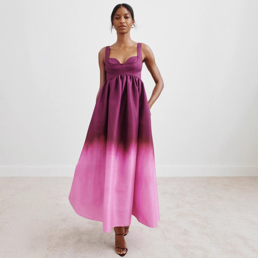Women’s shaping bustier maxi dress with empire seam and voluminous flared skirt StylebySassy