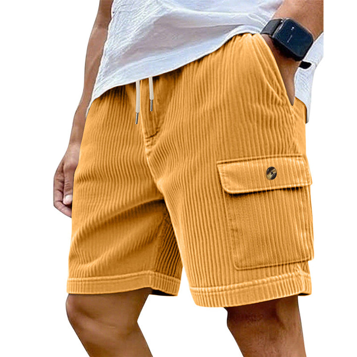 Men's utility cord shorts with elastic drawstring waistband and patch flap pockets StylebySassy