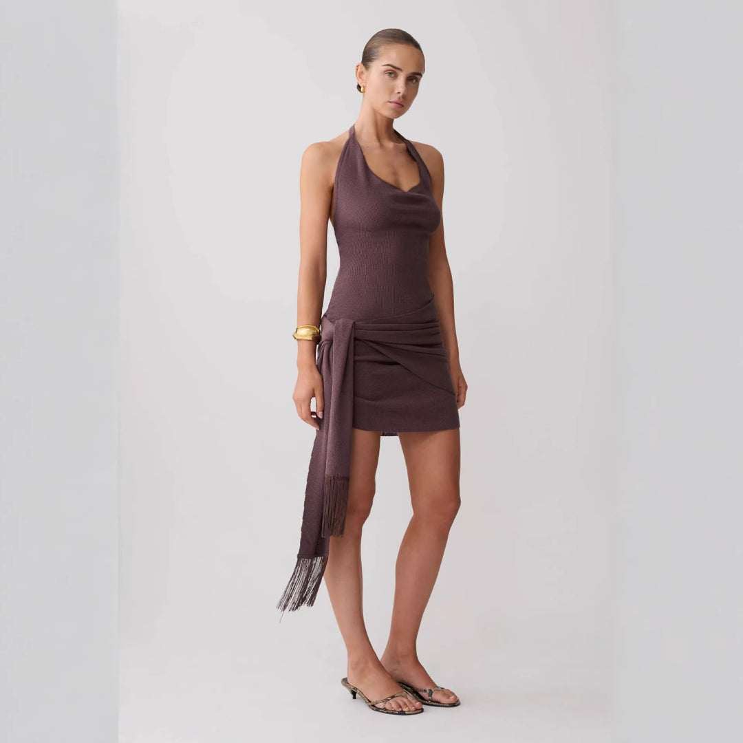 Women's Halter Mini Dress with Figure-Hugging Draping StylebySassy