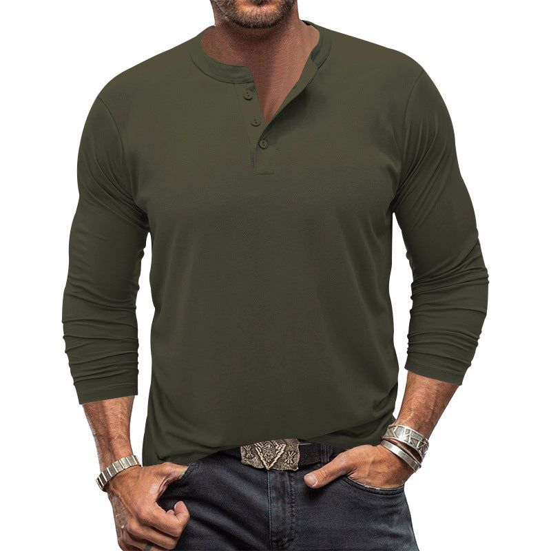 Men's long-sleeved Henley shirt made of elastic cotton blend with button placket and tailored fit StylebySassy