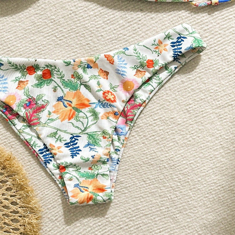 Women’s floral padded bikini with removable push-up and adjustable ties StylebySassy
