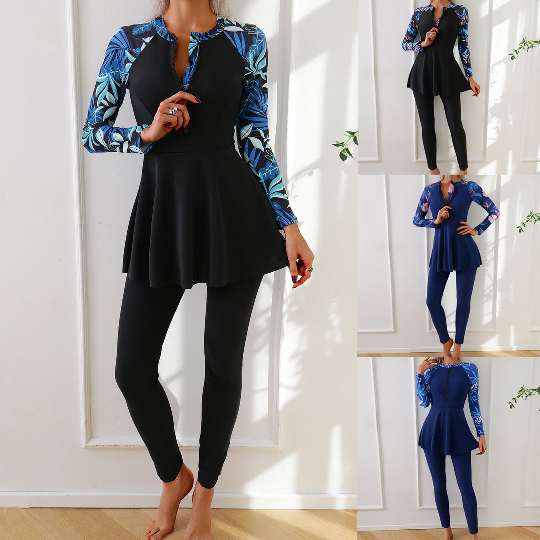 Women Fashionable Long Sleeve Swimsuit with Asymmetrical Cut StylebySassy