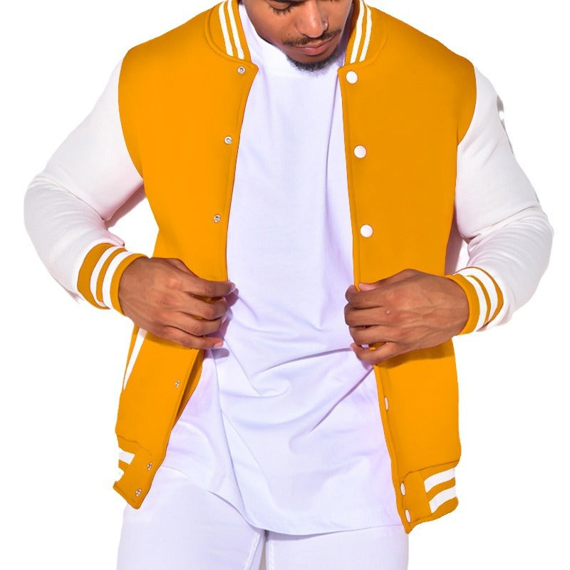 Men's Nano Retro Sports Bomber Jacket with Press Button Placket, Contrast Sleeves and Ribbed Cuffs StylebySassy