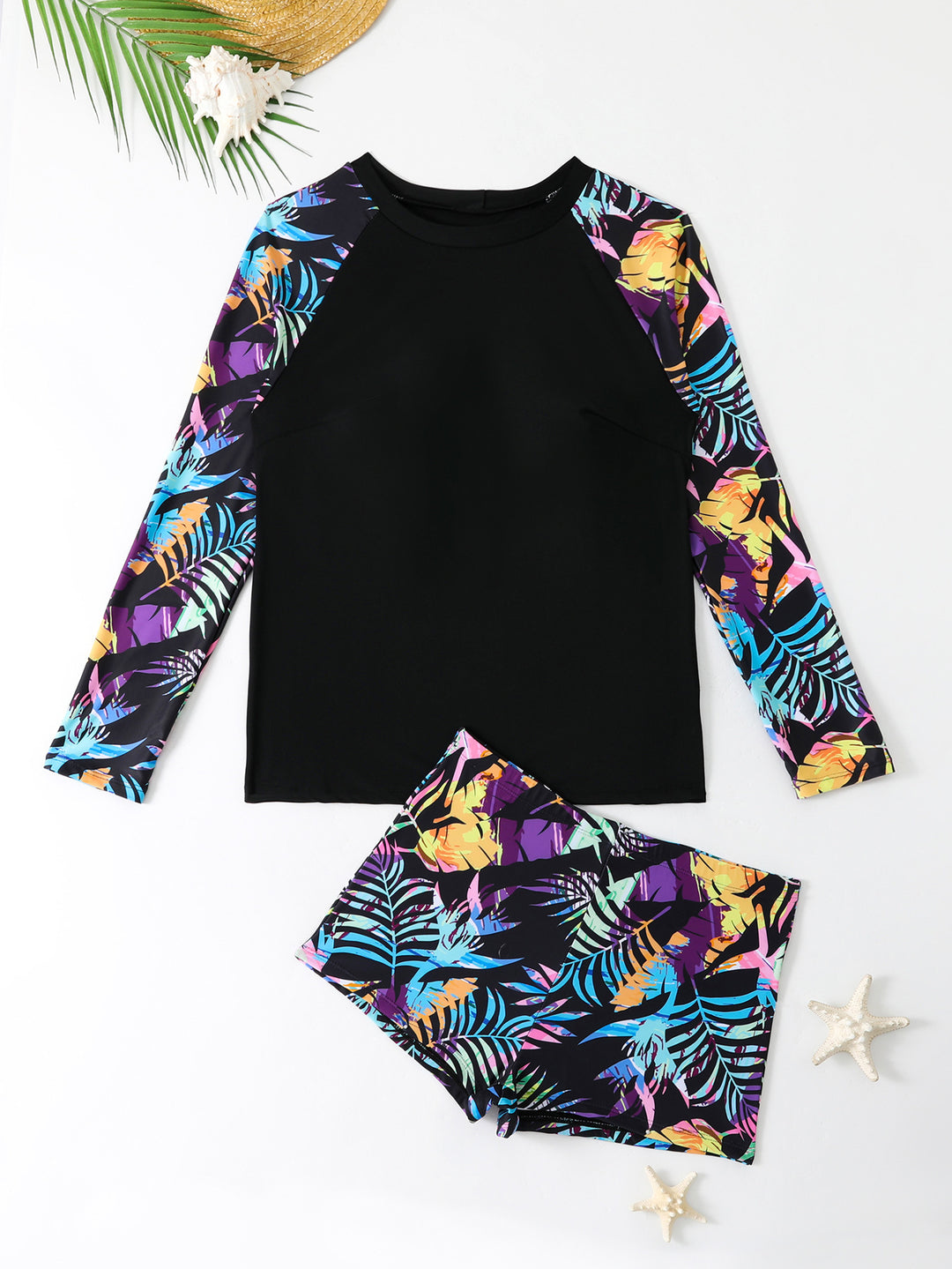 Women’s Sporty Long Sleeve Swimsuit with Floral Pattern StylebySassy