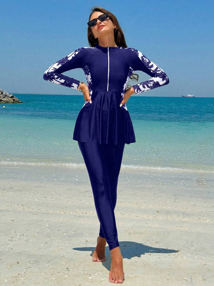 Women's Fashionable UV Protection Surf Suit with Peplum Design StylebySassy
