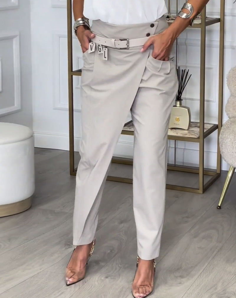 Women's high-waisted ankle-length pencil skirt with front pleat and side pockets StylebySassy