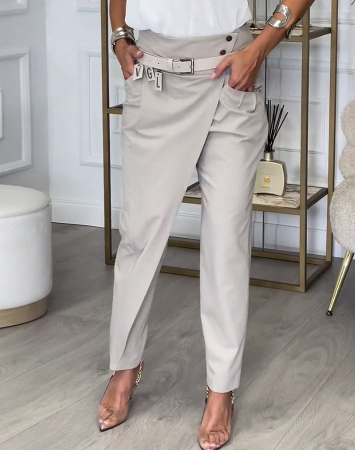Women's high-waisted ankle-length pencil skirt with front pleat and side pockets StylebySassy