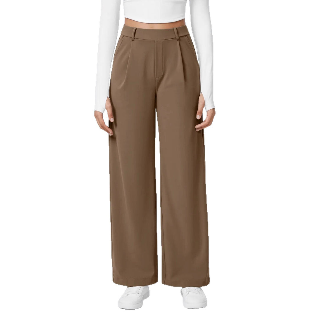 Ladies high-waisted pleated trousers with wide leg, belt loops and side pockets StylebySassy
