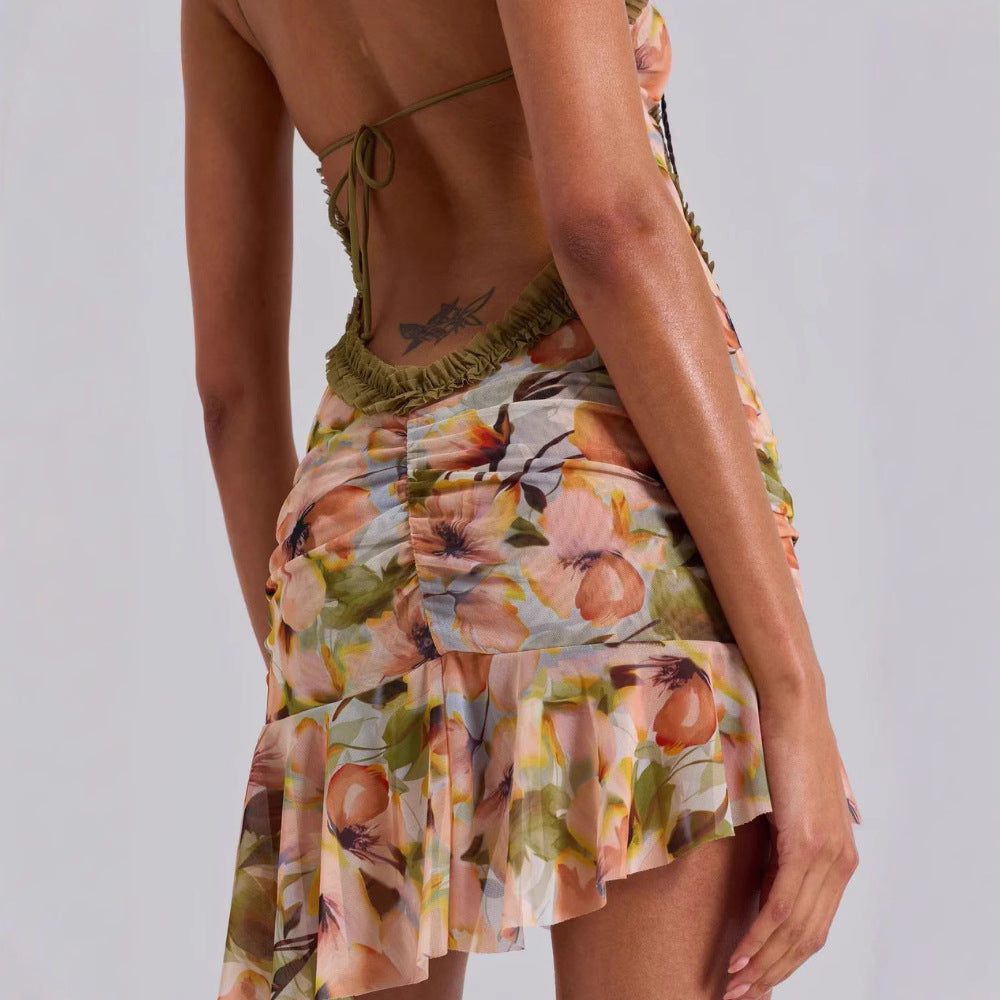 Women’s Summer Mini Dress with Gatherings and Asymmetrical Hem StylebySassy