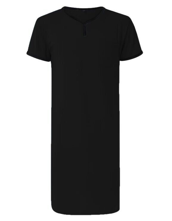 Men's long cotton sleep shirt with Henley collar StylebySassy