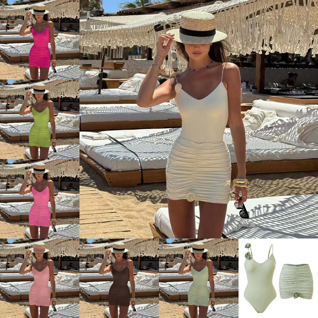 Ladies elegant wrap swimsuit with playful ruffles StylebySassy