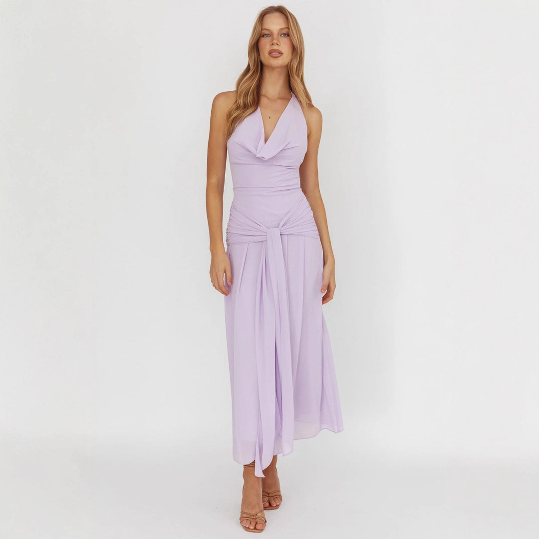 Women Elegant Long Evening Dress with Refined Halter Net StylebySassy