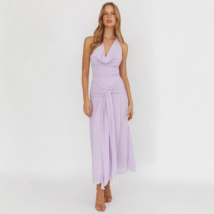 Women Elegant Long Evening Dress with Refined Halter Net StylebySassy