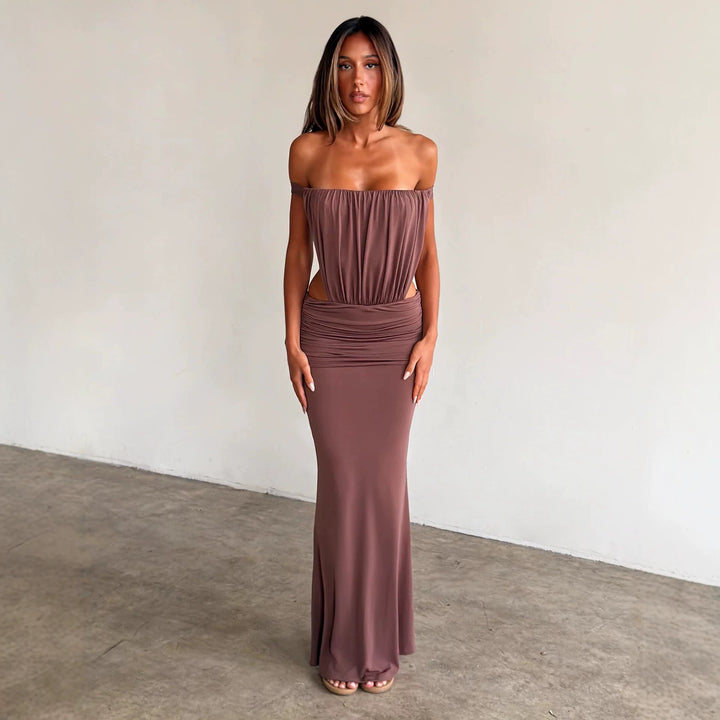 Ladies Long, figure-hugging Maxi Dress with gathered bodice StylebySassy