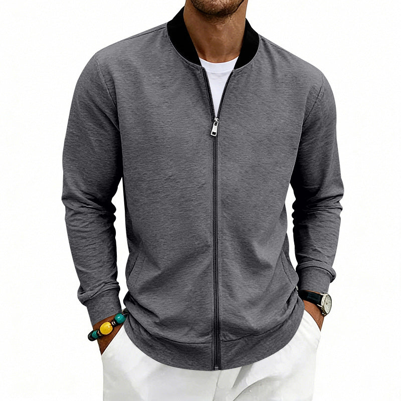 Men's lightweight bomber jacket made of jersey with stand-up collar, elastic cuffs, and concealed pockets StylebySassy