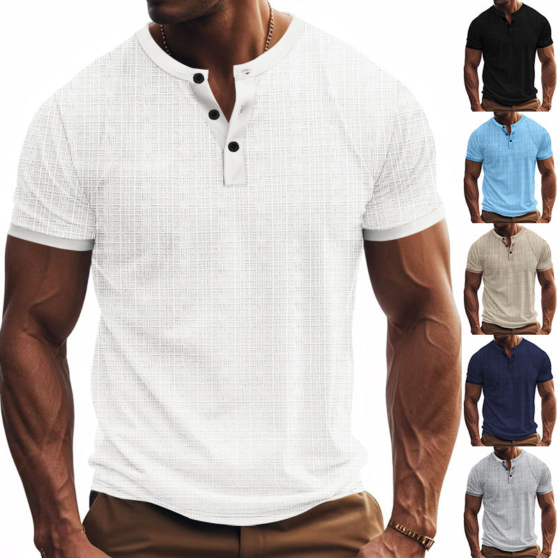 Men's nano band collar henley with fine mesh structure and slim fit StylebySassy