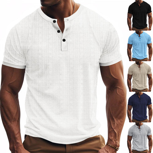 Men's nano band collar henley with fine mesh structure and slim fit StylebySassy