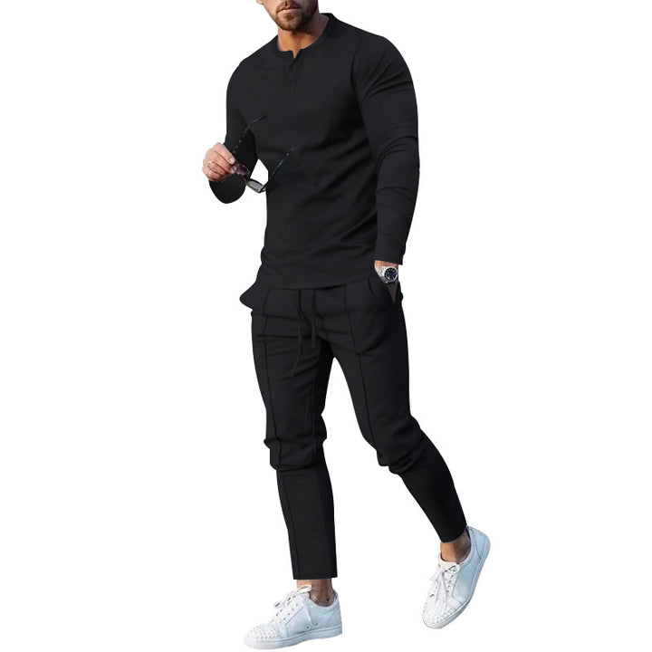 Men's nano athletic Henley long sleeve shirt and tapered jogging pants with decorative seams StylebySassy