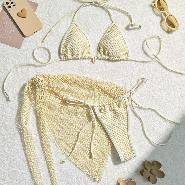 Women's triangle bikini with transparent mesh fabric and lacing details StylebySassy