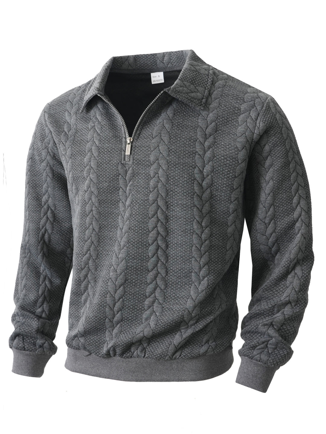 Men's half-zip pullover with kent collar, cable knit structure and ribbed hem StylebySassy